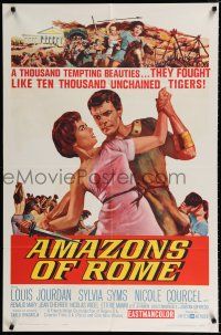 7b019 AMAZONS OF ROME 1sh '63 Louis Jourdan, they fought like 10,000 unchained tigers!