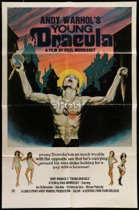 7b028 ANDY WARHOL'S DRACULA 1sh R76 Emmett art of Young Dracula Udo Kier w/mirror & stake!