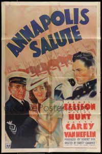 7b035 ANNAPOLIS SALUTE 1sh '37 art of Navy cadet James Ellison, Marsha Hunt & Harry Carey!