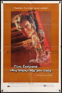 7b041 ANY WHICH WAY YOU CAN 1sh '80 cool artwork of Clint Eastwood by Bob Peak!