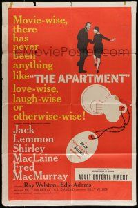 7b043 APARTMENT 1sh '60 Billy Wilder, Jack Lemmon, Shirley MacLaine, cool key-in-lock art!