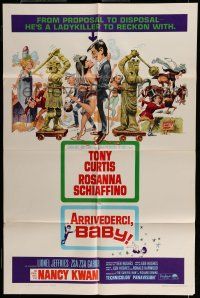 7b052 ARRIVEDERCI, BABY 1sh '66 Tony Curtis is a ladykiller, great wacky Jack Davis art!