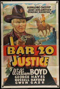 7b070 BAR 20 JUSTICE 1sh '38 alternate art of Hopalong Cassidy by the other company!