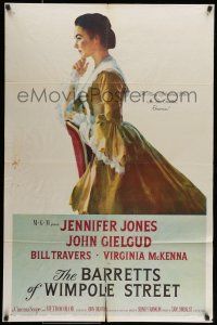 7b072 BARRETTS OF WIMPOLE STREET 1sh '57 art of pretty Jennifer Jones as Elizabeth Browning!