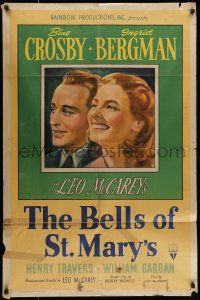 7b093 BELLS OF ST. MARY'S style A 1sh '46 art of smiling nun Ingrid Bergman & priest Bing Crosby!