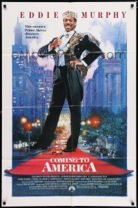 7b173 COMING TO AMERICA int'l 1sh '88 African Prince Eddie Murphy by Drew Struzan!