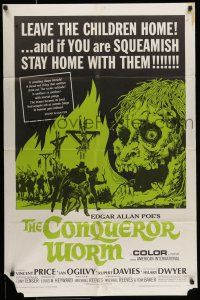 7b176 CONQUEROR WORM 1sh '68 Edgar Allan Poe, Vincent Price, gruesome horror art!