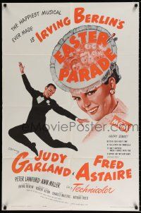 7b223 EASTER PARADE 1sh R62 art of Judy Garland & Fred Astaire, Irving Berlin musical