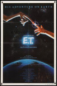7b220 E.T. THE EXTRA TERRESTRIAL 1sh '83 Drew Barrymore, Spielberg, Alvin art, continuous release!