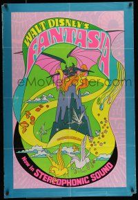 7b245 FANTASIA 1sh R70 Disney musical cartoon classic, wild psychedelic artwork!