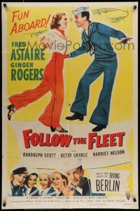 7b259 FOLLOW THE FLEET 1sh R53 different art of Fred Astaire & Ginger Rogers, Irving Berlin!