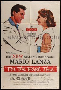 7b263 FOR THE FIRST TIME 1sh '59 close up art of Mario Lanza with a gorgeous new screen beauty!