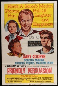 7b271 FRIENDLY PERSUASION 1sh R61 Gary Cooper will pleasure you in a hundred ways!