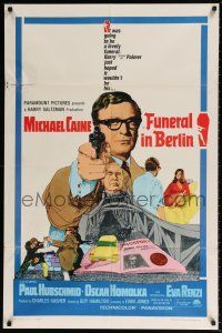 7b274 FUNERAL IN BERLIN 1sh '67 cool art of Michael Caine pointing gun, directed by Guy Hamilton!