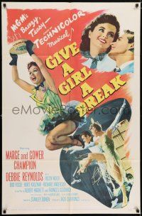 7b290 GIVE A GIRL A BREAK 1sh '53 great image of Marge & Gower Champion dancing, Debbie Reynolds!