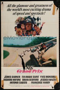 7b304 GRAND PRIX 1sh '67 Formula One race car driver James Garner, art by Terpning!