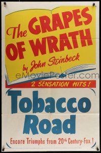 7b305 GRAPES OF WRATH/TOBACCO ROAD 1sh '56 John Steinbeck & John Ford double-bill!