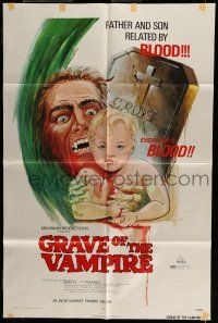 7b306 GRAVE OF THE VAMPIRE 1sh '72 wacky horror art of father & son related by everyone's blood!