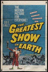 7b317 GREATEST SHOW ON EARTH 1sh R60 Cecil B. DeMille circus classic, clown James Stewart!