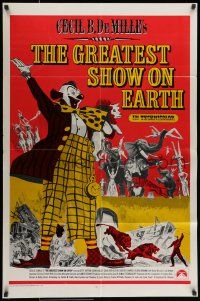 7b318 GREATEST SHOW ON EARTH int'l 1sh R70s Cecil B. DeMille circus classic, cool different art!