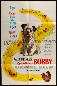 7b323 GREYFRIARS BOBBY 1sh '61 Walt Disney, cute tiny Skye Terrier!