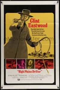 7b358 HIGH PLAINS DRIFTER int'l 1sh '73 cool art of Clint Eastwood holding gun & whip!