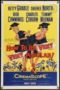 7b386 HOW TO BE VERY, VERY POPULAR 1sh '55 art of sexy students Betty Grable & Sheree North!