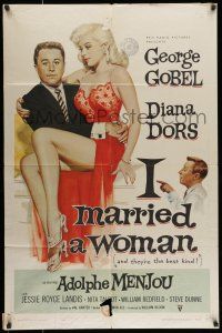 7b390 I MARRIED A WOMAN 1sh '58 artwork of sexiest Diana Dors sitting in George Gobel's lap!