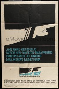 7b397 IN HARM'S WAY 1sh '65 Otto Preminger, classic Saul Bass pointing hand artwork!