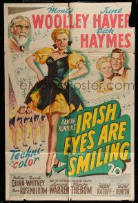 7b406 IRISH EYES ARE SMILING 1sh '44 Damon Runyon, Dick Haymes, pretty June Haver, Monty Woolley!