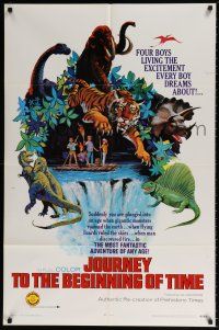 7b428 JOURNEY TO THE BEGINNING OF TIME 1sh R69 4 boys live their dream of fighting dinosaurs!