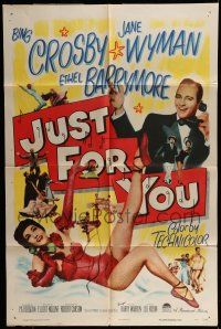 7b433 JUST FOR YOU 1sh '52 great image of Bing Crosby & sexy Jane Wyman on telephone!