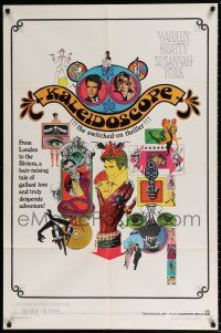 7b434 KALEIDOSCOPE 1sh '66 Warren Beatty, Susannah York, cool colorful Bob Peak art!