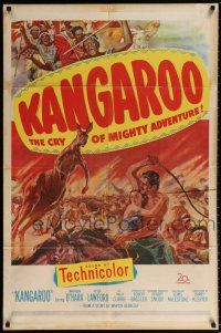 7b435 KANGAROO 1sh '51 Maureen O'Hara, Peter Lawford, dramatic Australian outback art!