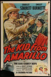7b440 KID FROM AMARILLO 1sh '51 great art of Charles Starrett firing his gun by Glenn Cravath!