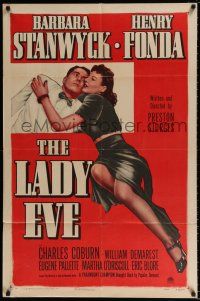 7b453 LADY EVE 1sh R49 Preston Sturges directed, art of Barbara Stanwyck & Henry Fonda!