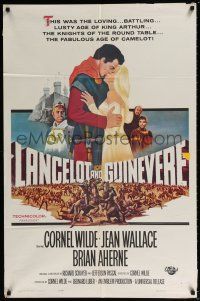 7b455 LANCELOT & GUINEVERE 1sh '63 Cornel Wilde, great romantic art of title characters!