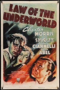 7b459 LAW OF THE UNDERWORLD 1sh '38 art of Chester Morris, will he save innocent Anne Shirley