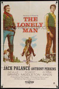 7b466 LONELY MAN 1sh '57 full-length art of Jack Palance & Anthony Perkins!