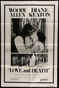 7b468 LOVE & DEATH style B 1sh '75 Woody Allen & Diane Keaton romantic kiss close up!