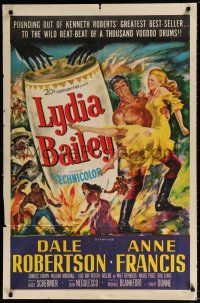 7b473 LYDIA BAILEY 1sh '52 Dale Robertson & Anne Francis dance to the beat of voodoo drums!