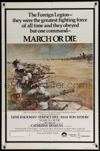 7b485 MARCH OR DIE 1sh '76 Gene Hackman, Terence Hill, French Foreign Legion battle by Tom Jung!