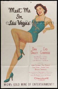 7b497 MEET ME IN LAS VEGAS 1sh '56 super sexy full-length showgirl Cyd Charisse in skimpy outfit!