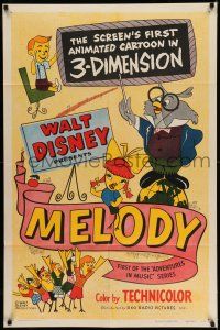 7b500 MELODY style A 3D 1sh '53 wacky art of singing birds & kids, first cartoon filmed in 3D!