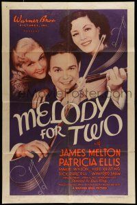 7b501 MELODY FOR TWO 1sh '37 pretty Patricia Ellis & Maries Wilson, James Melton playing violin!