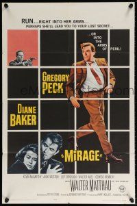 7b516 MIRAGE 1sh '65 cool artwork of Gregory Peck & Diane Baker!
