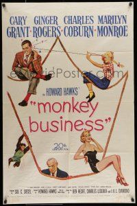 7b526 MONKEY BUSINESS 1sh '52 Cary Grant, Ginger Rogers, sexy Marilyn Monroe, Charles Coburn