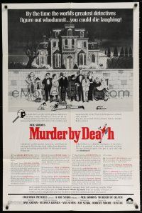 7b537 MURDER BY DEATH 1sh '76 great Charles Addams art of cast by dead body & spooky house!