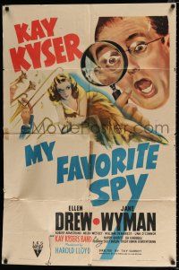 7b542 MY FAVORITE SPY style A 1sh '42 cool art of detective Kay Kyser spying on sexiest Ellen Drew
