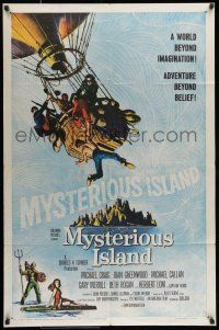 7b544 MYSTERIOUS ISLAND 1sh '61 Ray Harryhausen, Jules Verne sci-fi, cool hot-air balloon image!